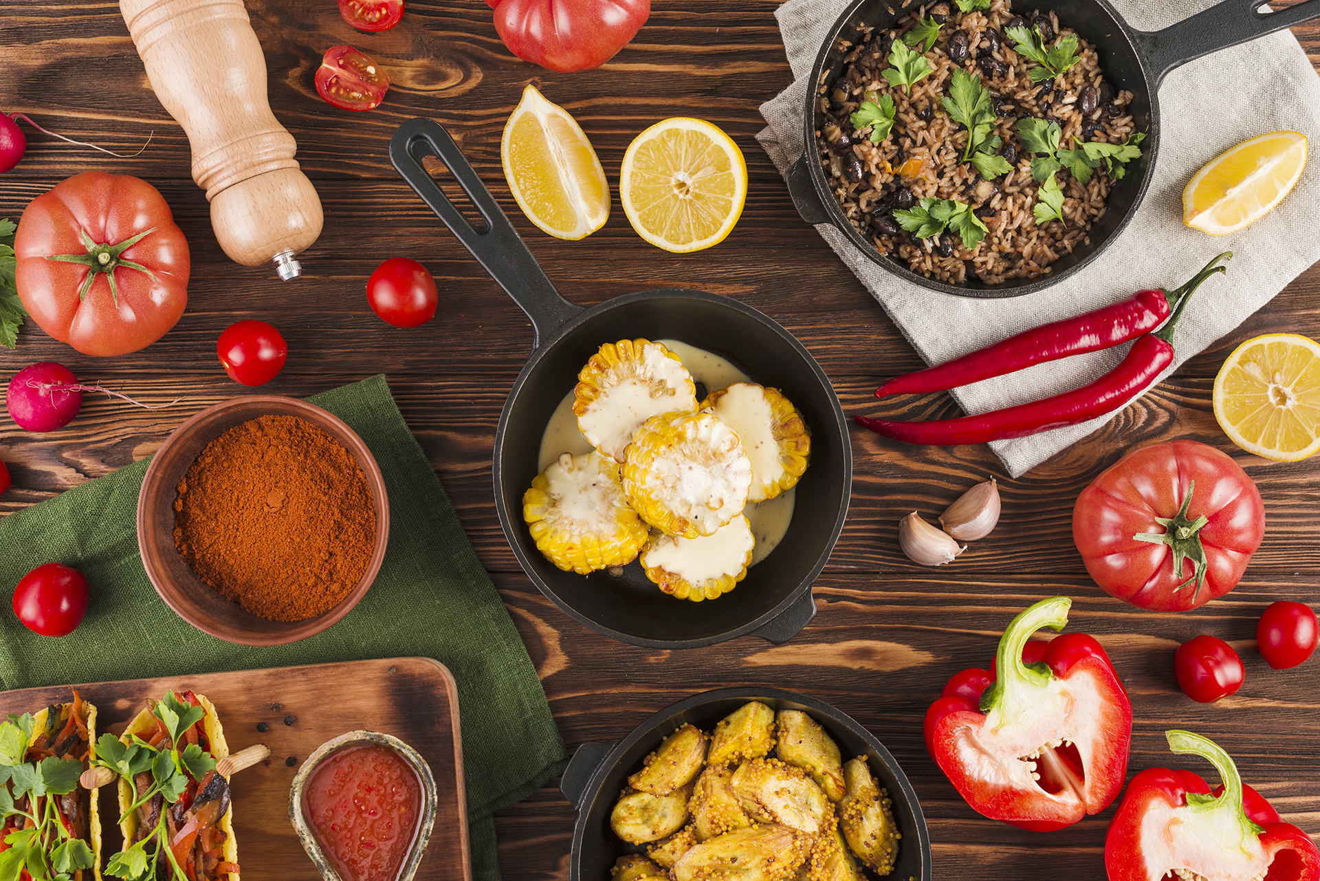 Frutas, verduras y legumbres para comida mexicana