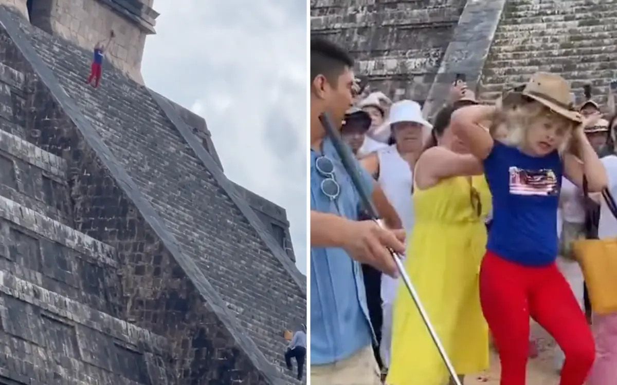 Mujer sube a pirámide de Chichen Itzá y se pone a bailar