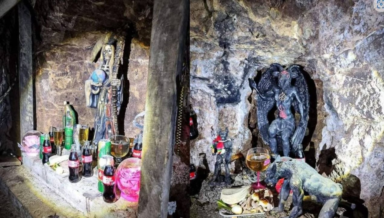 Hallan altares a Satanás y la Santa Muerte en túneles de Huachicol