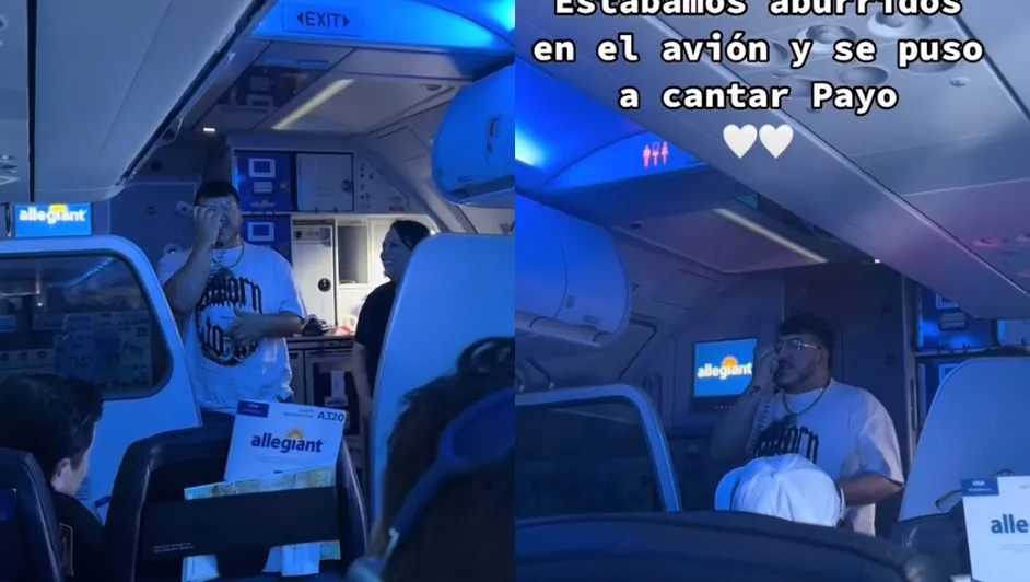 Vocalista de Grupo Frontera canta 'un x100to' en pleno vuelo